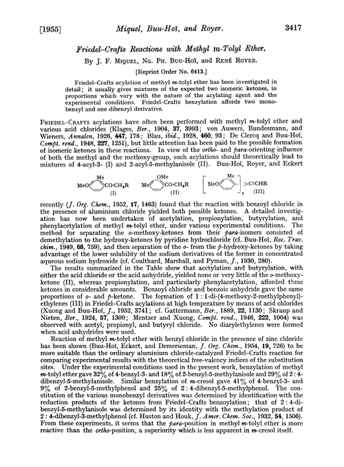 Friedel-Crafts reactions with methyl m-tolyl ether