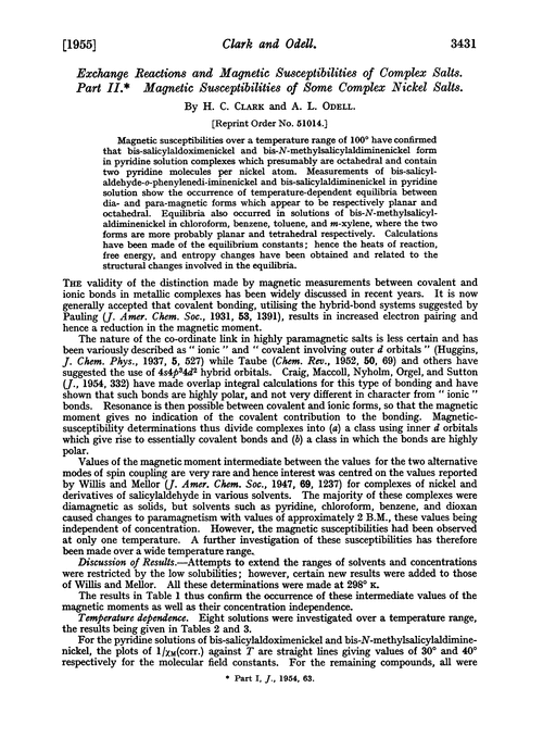 Exchange reactions and magnetic susceptibilities of complex salts. Part II. Magnetic susceptibilities of some complex nickel salts