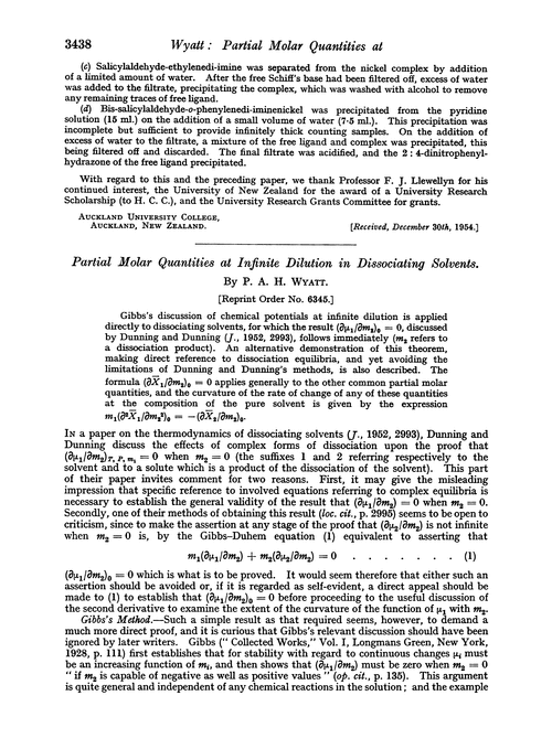 Partial molar quantities at infinite dilution in dissociating solvents
