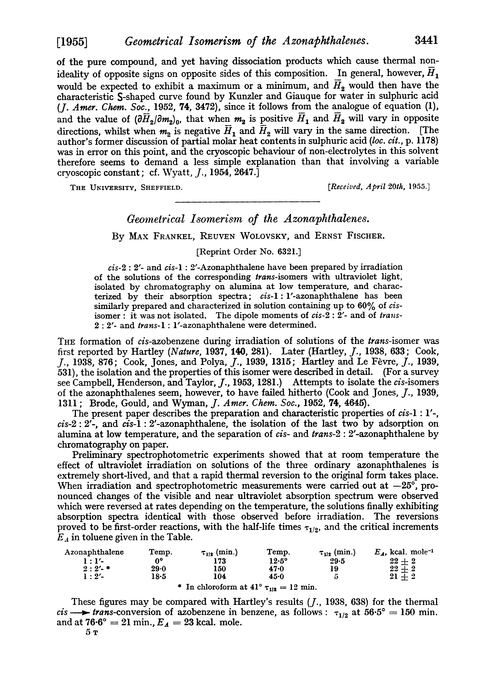 Geometrical isomerism of the azonaphthalenes