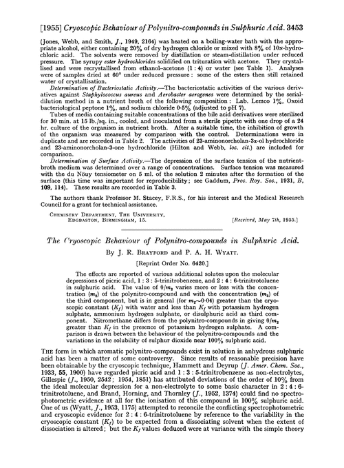 The cryoscopic behaviour of polynitro-compounds in sulphuric acid