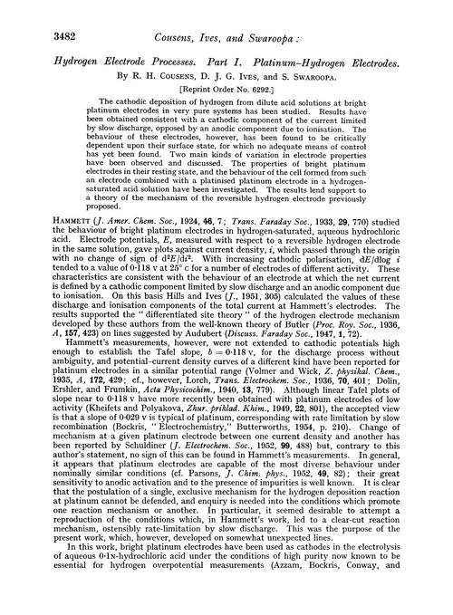 Hydrogen electrode processes. Part I. Platinum–hydrogen electrodes