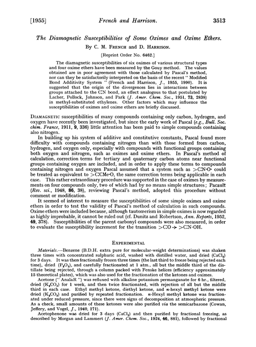 The diamagnetic susceptibilities of some oximes and oxime ethers