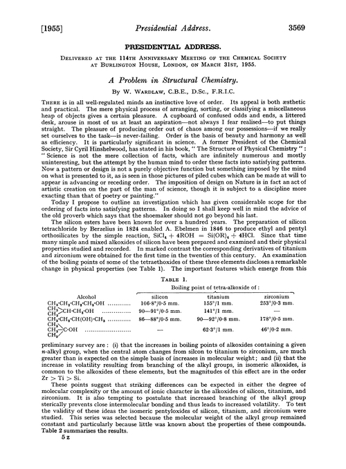 Presidential address. A problem in structural chemistry