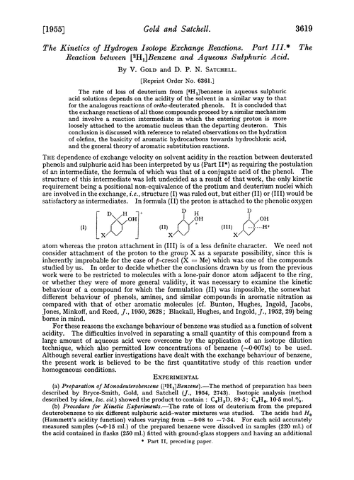 The kinetics of hydrogen isotope exchange reactions. Part III. The reaction between [2H1]benzene and aqueous sulphuric acid