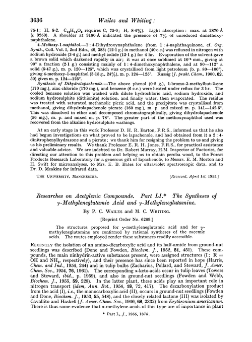 Researches on acetylenic compounds. Part LI. The syntheses of γ-methyleneglutamic acid and γ-methyleneglutamine