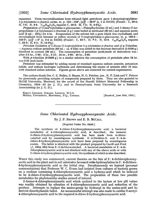 Some chlorinated hydroxyphenoxyacetic acids