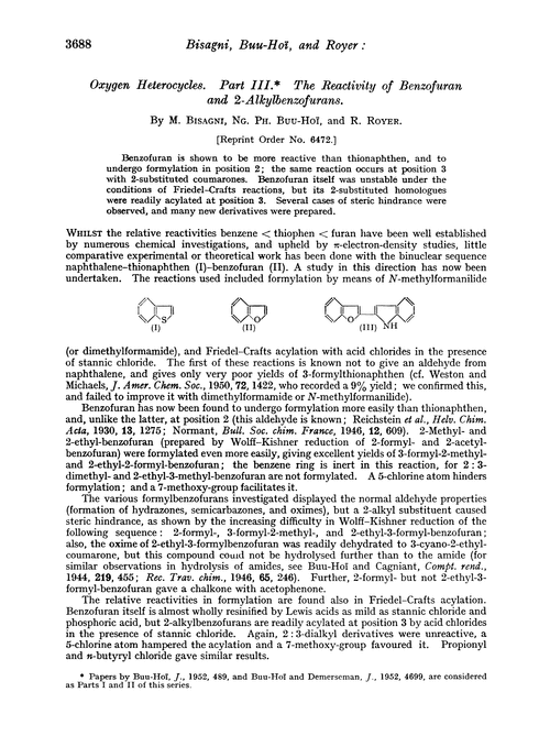 Oxygen heterocycles. Part III. The reactivity of Benzofuran and 2-alkylbenzofurans