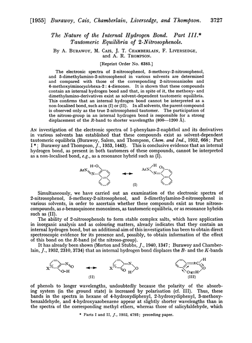 The nature of the internal hydrogen bond. Part III. Tautomeric equilibria of 2-nitrosophenols