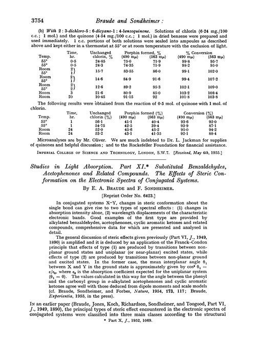 Studies in light absorption. Part XI. Substituted benzaldehydes, acetophenones and related compounds. The effects of steric conformation on the electronic spectra of conjugated systems