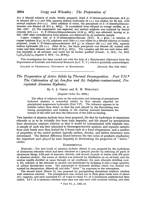 The preparation of active solids by thermal decomposition. Part VII. The calcination of (a) ion-free and (b) sulphate-contaminated, precipitated alumina hydrates