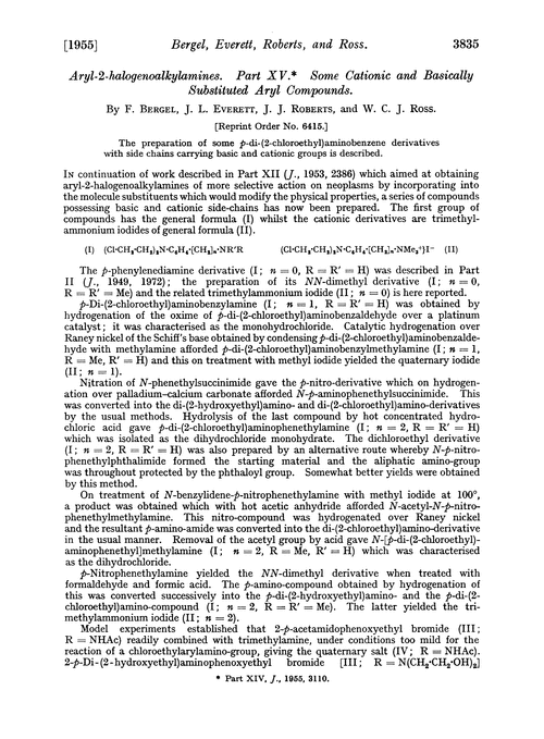 Aryl-2-halogenoalkylamines. Part XV. Some cationic and basically substituted aryl compounds