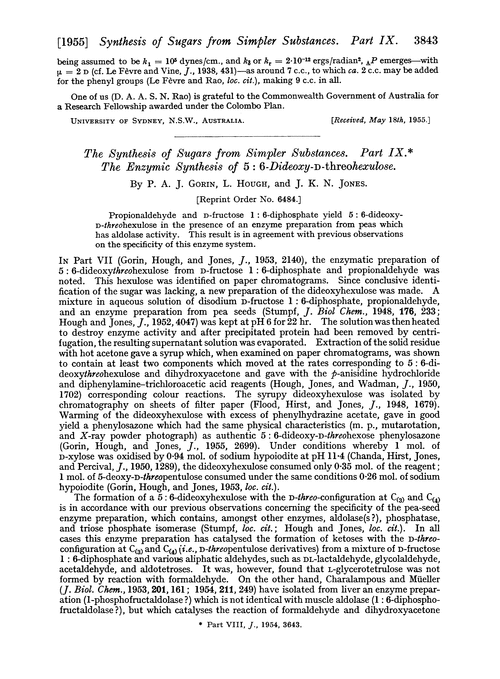 The synthesis of sugars from simpler substances. Part IX. The enzymic synthesis of 5 : 6-dideoxy-D-threohexulose