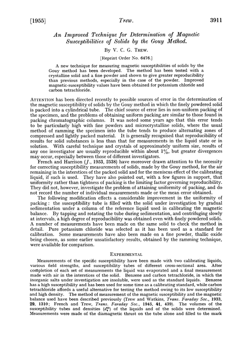 An improved technique for determination of magnetic susceptibilities of solids by the Gouy method