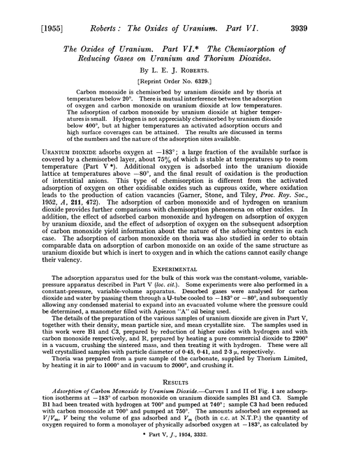 The oxides of uranium. Part VI. The chemisorption of reducing gases on uranium and thorium dioxides