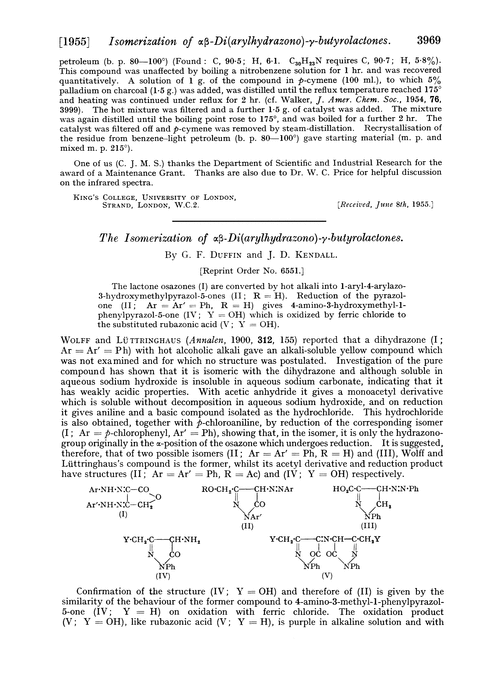 The isomerization of αβ-di(arylhydrazono)-γ-butyrolactones
