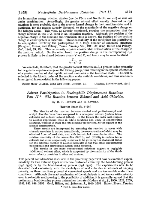 Solvent participation in nucleophilic displacement reactions. Part II. The reaction between ethanol and acid chlorides