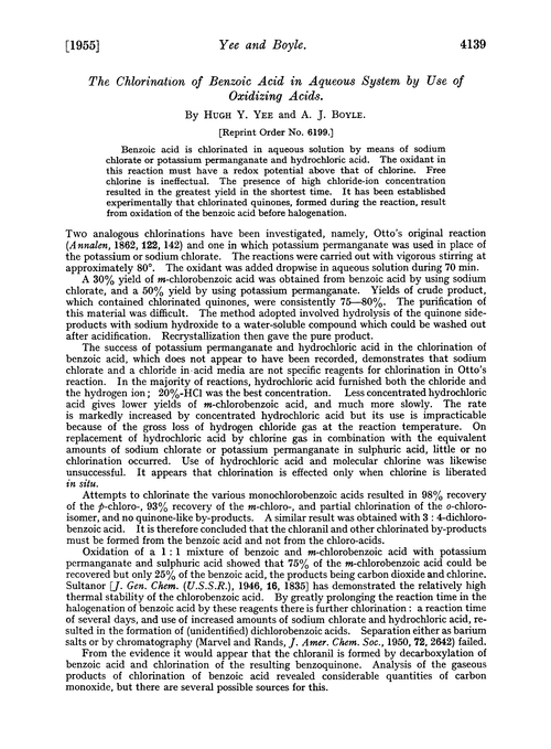 The chlorination of benzoic acid in aqueous system by use of oxidizing acids