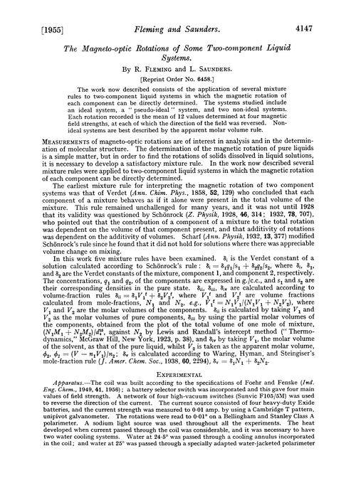 The magneto-optic rotations of some two-component liquid systems