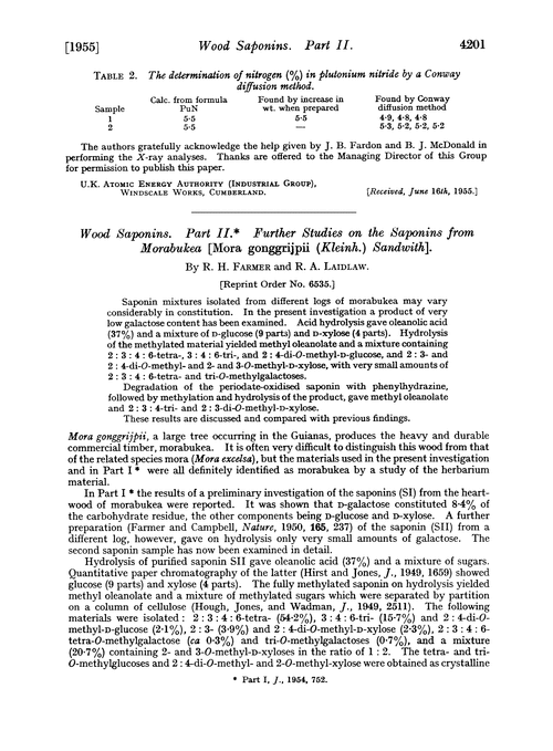 Wood saponins. Part II. Further studies on the saponins from morabukea [Mora gonggrijpii(kleinh.) sandwith]