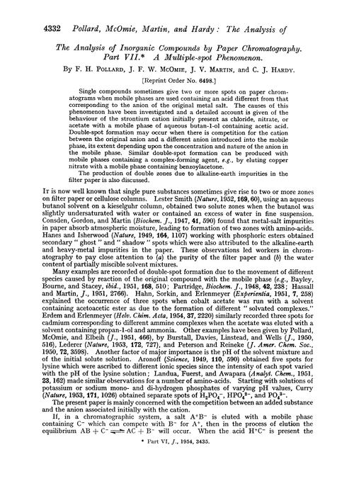 The analysis of inorganic compounds by paper chromatography. Part VII. A multiple-spot phenomenon