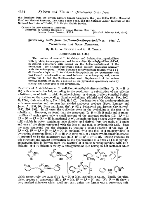 Quaternary salts from 2-chloro-5-nitropyrimidines. Part I. Preparation and some reactions