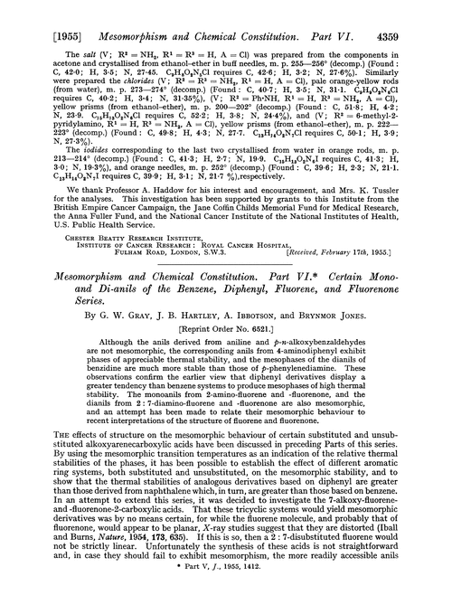 Mesomorphism and chemical constitution. Part VI. Certain mono- and di-anils of the benzene, diphenyl, fluorene, and fluorenone series