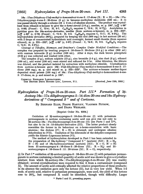 Hydroxylation of pregn-16-en-20-ones. Part III. Formation of 3β-acetoxy-16α : 17α-dihydroxypregna-5 : 14-dien-20-one and 16α-hydroxyderivatives of “compound S” and of cortisone