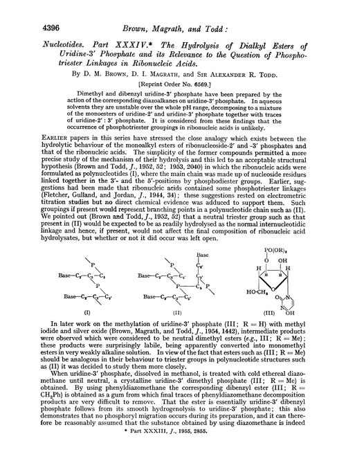 Nucleotides. Part XXXIV. The hydrolysis of dialkyl esters of uridine-3′ phosphate and its relevance to the question of phosphotriester linkages in ribonucleic acids