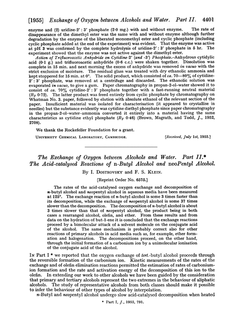 The exchange of oxygen between alcohols and water. Part II. The acid-catalysed reactions of n-butyl alcohol and neopentyl alcohol