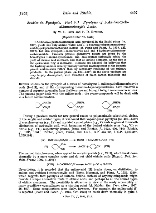 Studies in pyrolysis. Part V. Pyrolysis of 1-anilinocycloalkanecarboxylic acids
