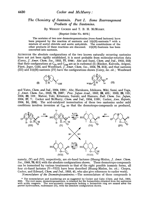 The chemistry of santonin. Part I. Some rearrangement products of the santonins
