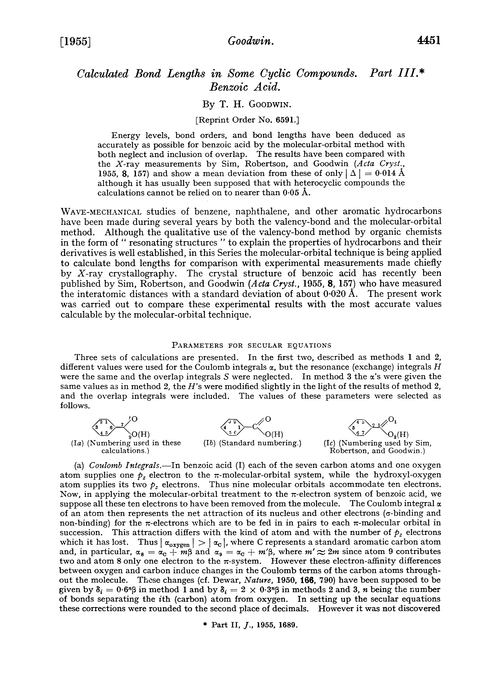 Calculated bond lengths in some cyclic compounds. Part III. Benzoic acid
