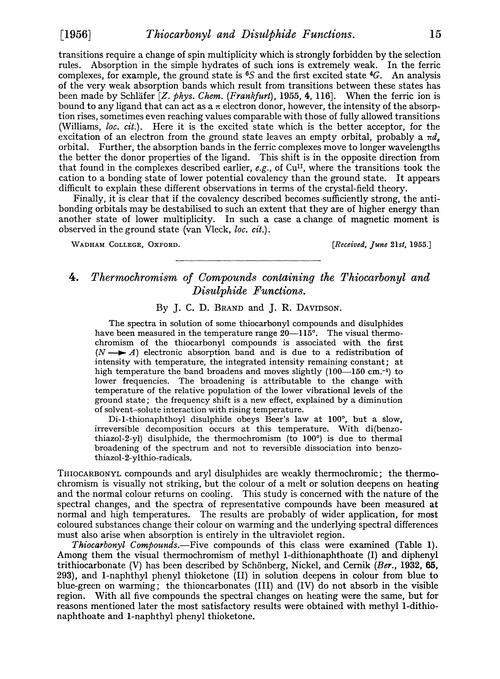 4. Thermochromism of compounds containing the thiocarbonyl and disulphide functions