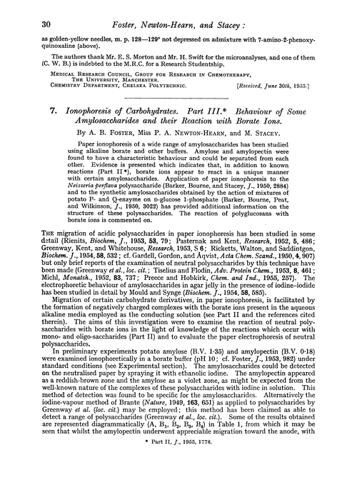 7. Ionophoresis of carbohydrates. Part III. Behaviour of some amylosaccharides and their reaction with borate ions