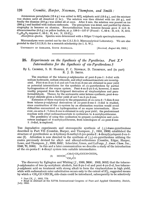 25. Experiments on the synthesis of the pyrethrins. Part X. Intermediates for the synthesis of cis-pyrethrolone