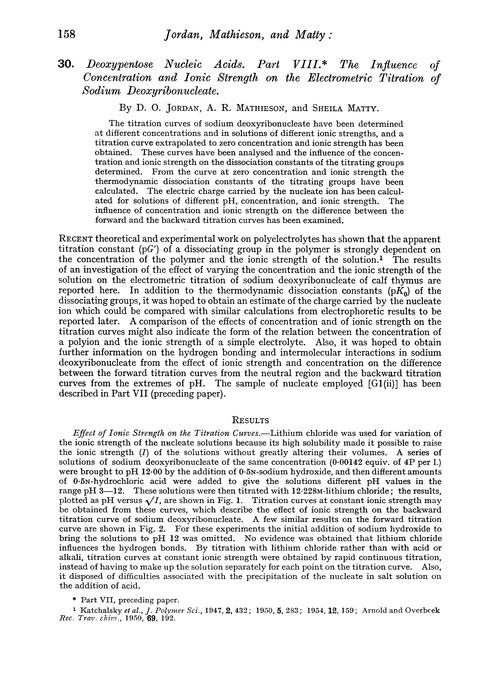 30. Deoxypentose nucleic acids. Part VIII. The influence of concentration and ionic strength on the electrometric titration of sodium deoxyribonucleate