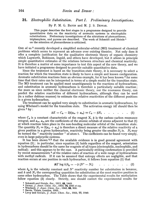 31. Electrophilic substitution. Part I. Preliminary investigations