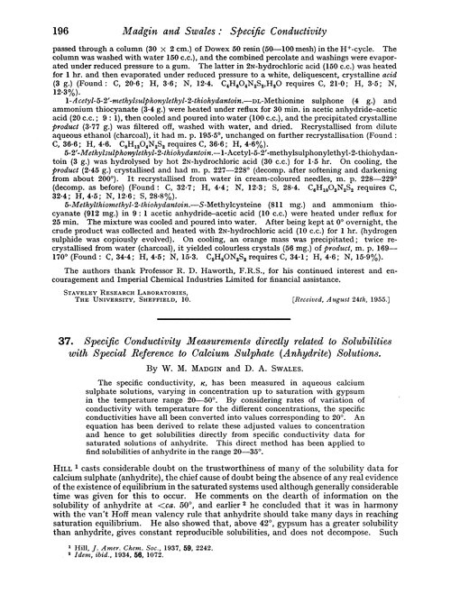 37. Specific conductivity measurements directly related to solubilities with special reference to calcium sulphate (anhydrite) solutions