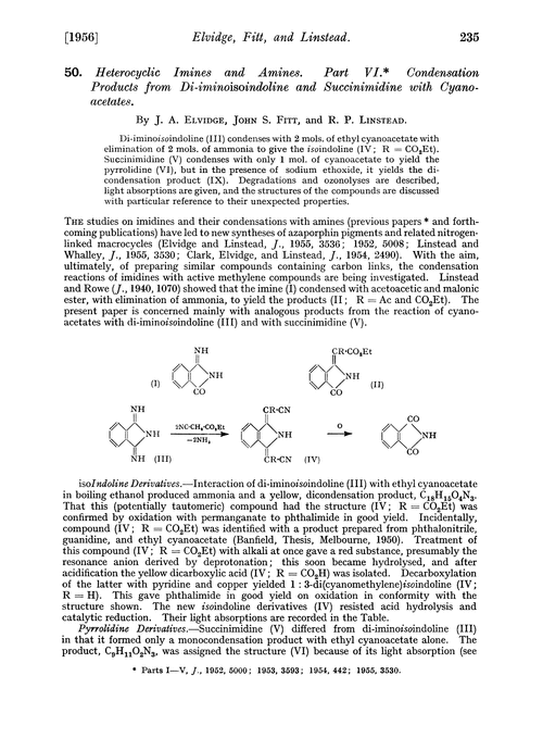 50. Heterocyclic imines and amines. Part VI. Condensation products from di-iminoisoindoline and succinimidine with cyanoacetates