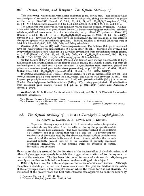 53. The optical stability of 1 : 2 : 3 : 4-tetrahydro-2-naphthylamine