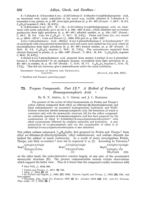 73. Terpene compounds. Part IX. A method of formation of homoapocamphoric acid