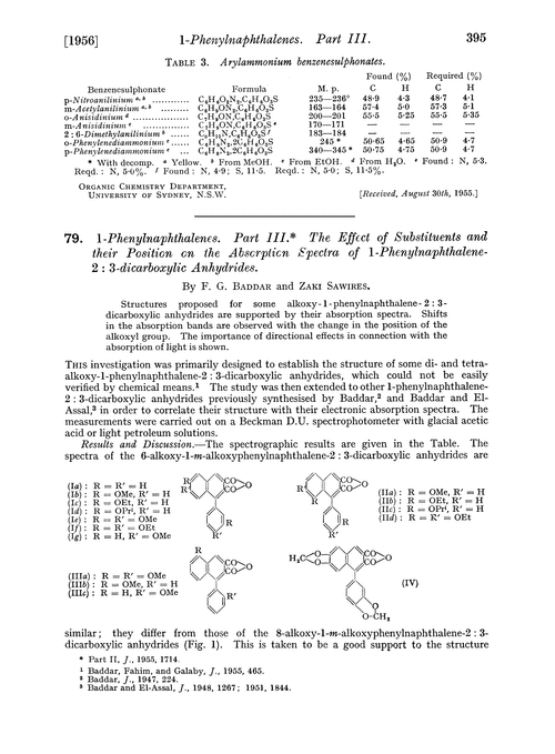 79. 1-Phenylnaphthalenes. Part III. The effect of substituents and their position on the absorption spectra of 1-phenylnaphthalene-2 : 3-dicarboxylic anhydrides