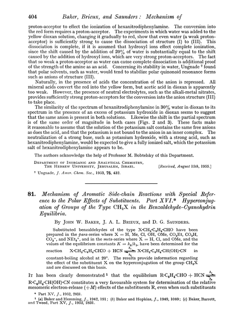 81. Mechanism of aromatic side-chain reactions with special reference to the polar effects of substituents. Part XVI. Hyperconjugation of groups of the type CH2X in the benzaldehyde–cyanohydrin equilibria