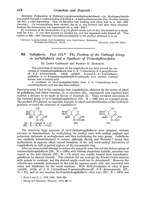 83. Galloflavin. Part III. The position of the carboxyl group in isogalloflavin and a synthesis of trimethylbrevifolin