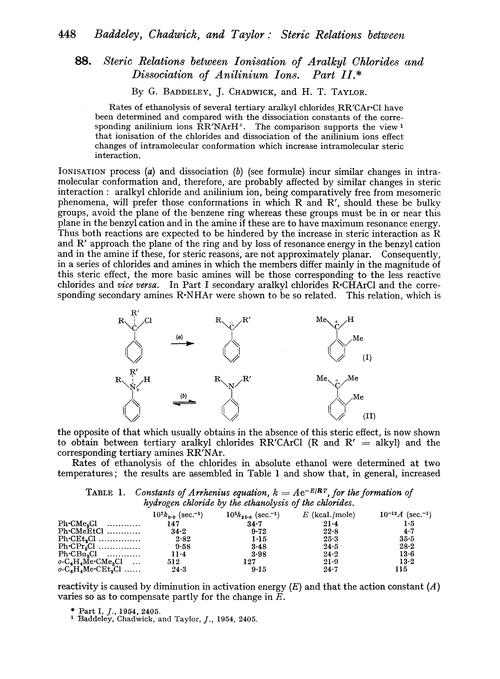88. Steric relations between ionisation of aralkyl chlorides and dissociation of anilinium ions. Part II.