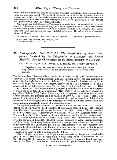 90. Triterpenoids. Part XLVII. The constitution of some compounds obtained by the dehydration of β-amyrin and related alcohols: further observations on the stereochemistry of α-amyrin