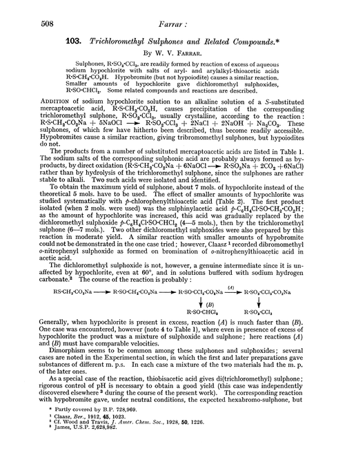 103. Trichloromethyl sulphones and related compounds