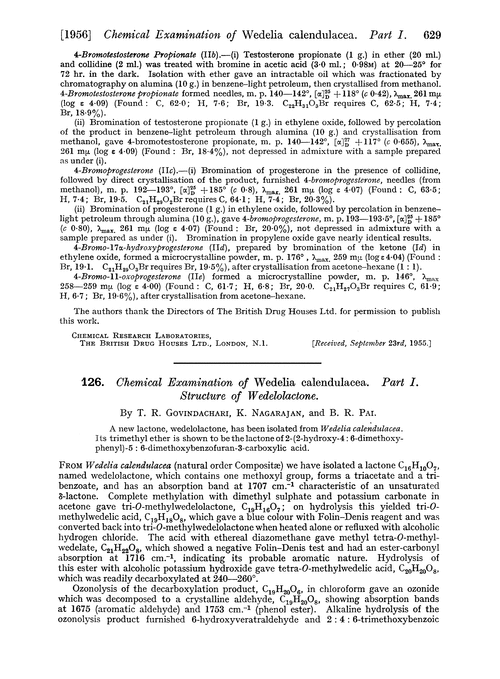 126. Chemical examination of Wedelia calendulacea. Part I. Structure of wedelolactone