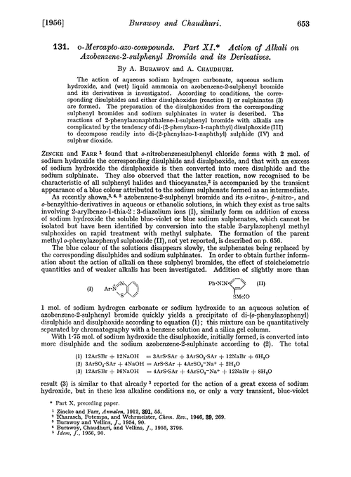 131. o-Mercapto-azo-compounds. Part XI. Action of alkali on azobenzene-2-sulphenyl bromide and its derivatives